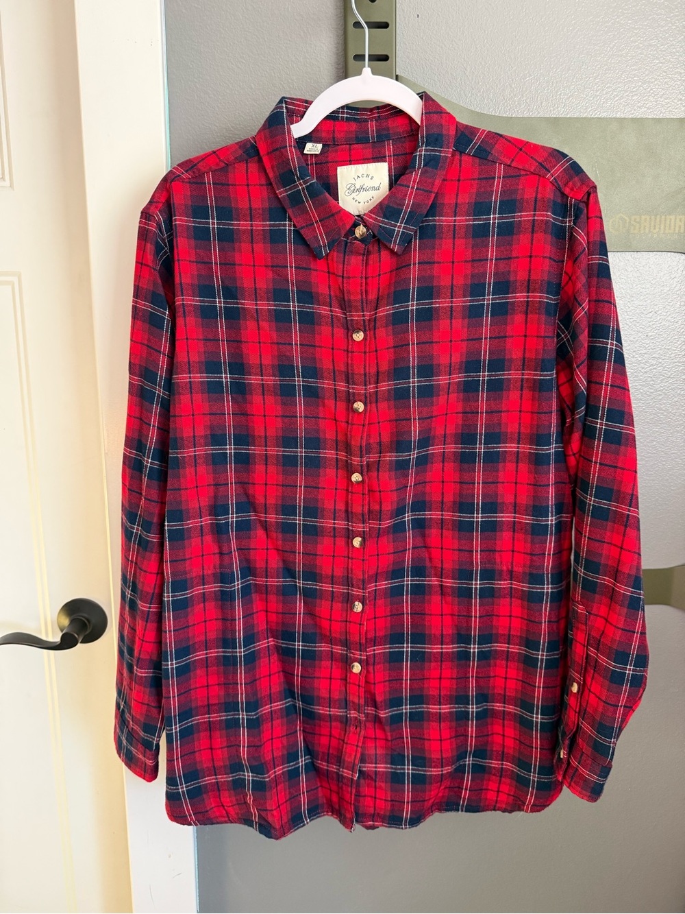 JACHS Girlfriend Red and Navy Plaid Button-Down Shirt